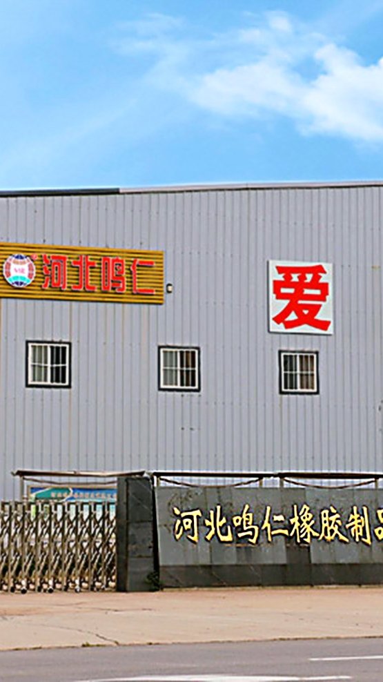 Hebei Mingren Rubber factory gate with company name sign